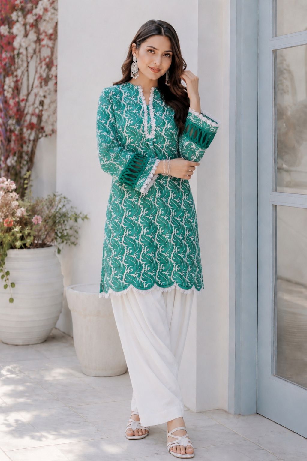 14 August Green Printed Lawn Shirt | Pakistan Independence Day Collection
