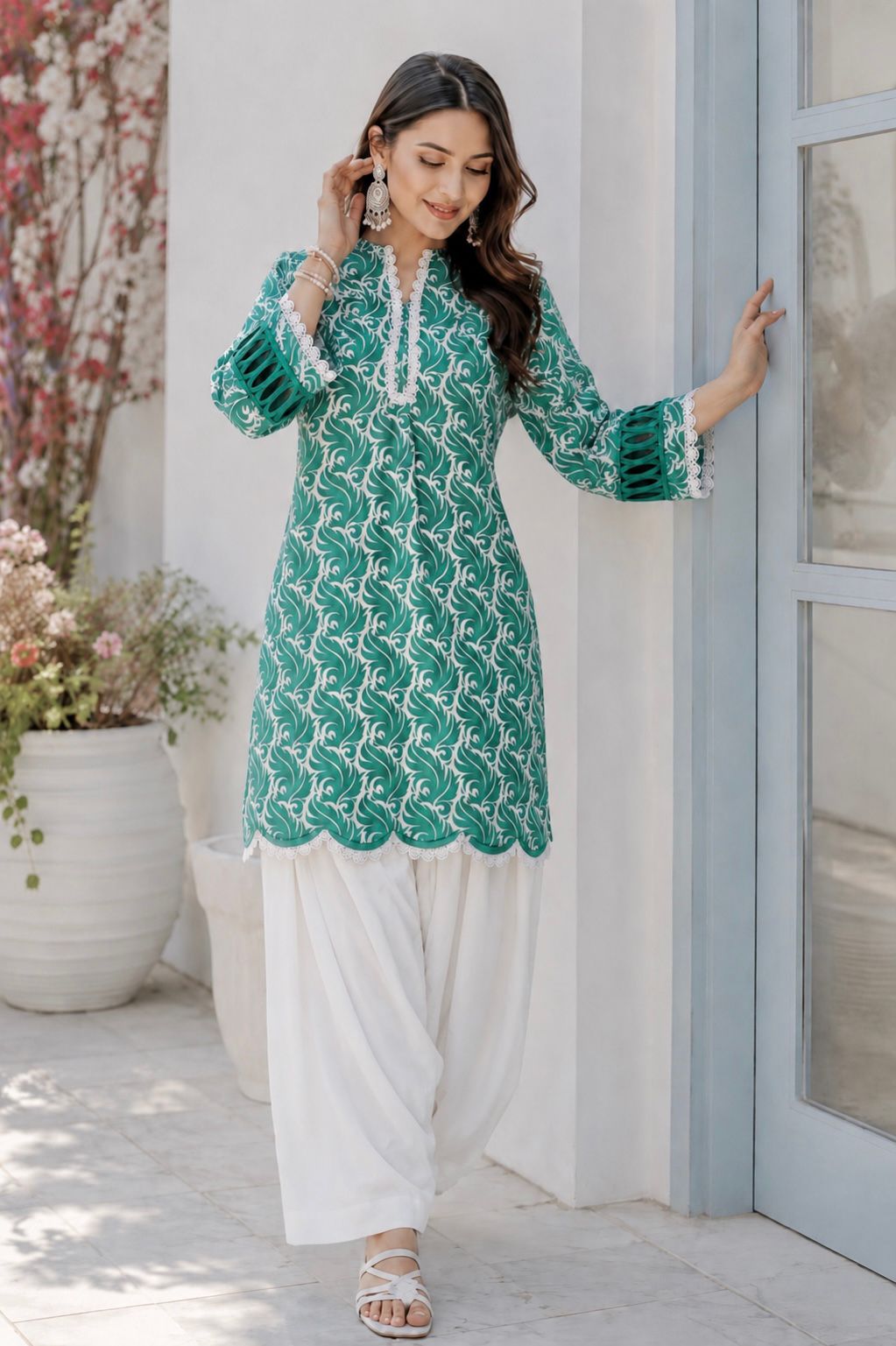 14 August Green Printed Lawn Shirt | Pakistan Independence Day Collection