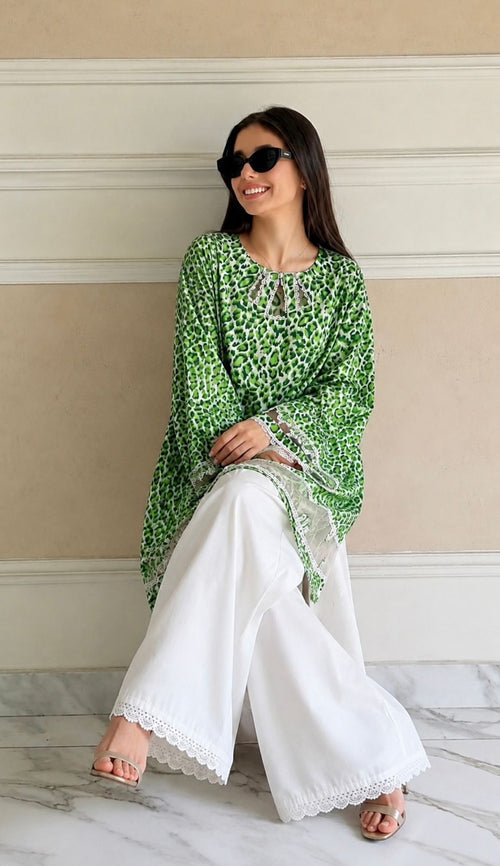 14 August Special Green Abstract Printed Lawn Shirt