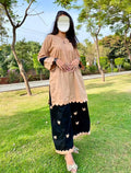 Summer Beige & Black Lawn 2-Piece Suit