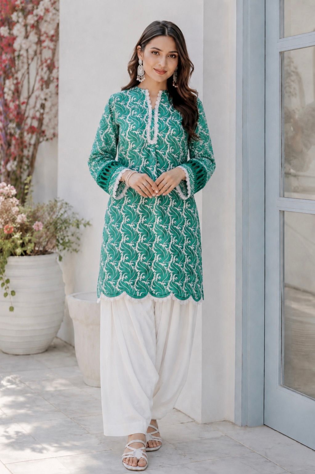 14 August Green Printed Lawn Shirt | Pakistan Independence Day Collection