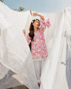 Women's White & Hot Pink Floral Design