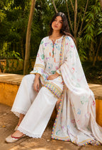White Multicolor Printed Lawn Shirt