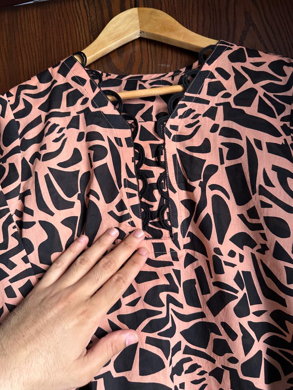 Women's Premium Lawn Printed Shirt | Peach Black