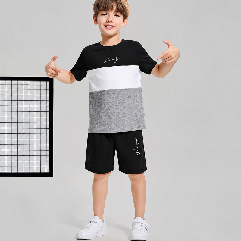 Trendy Black Grey Casual Boys Suit