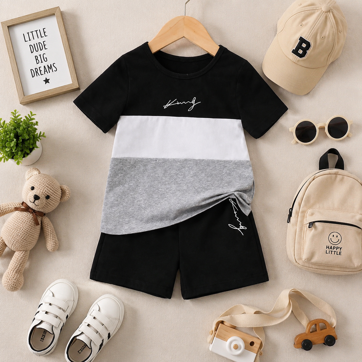 Trendy Black Grey Casual Boys Suit