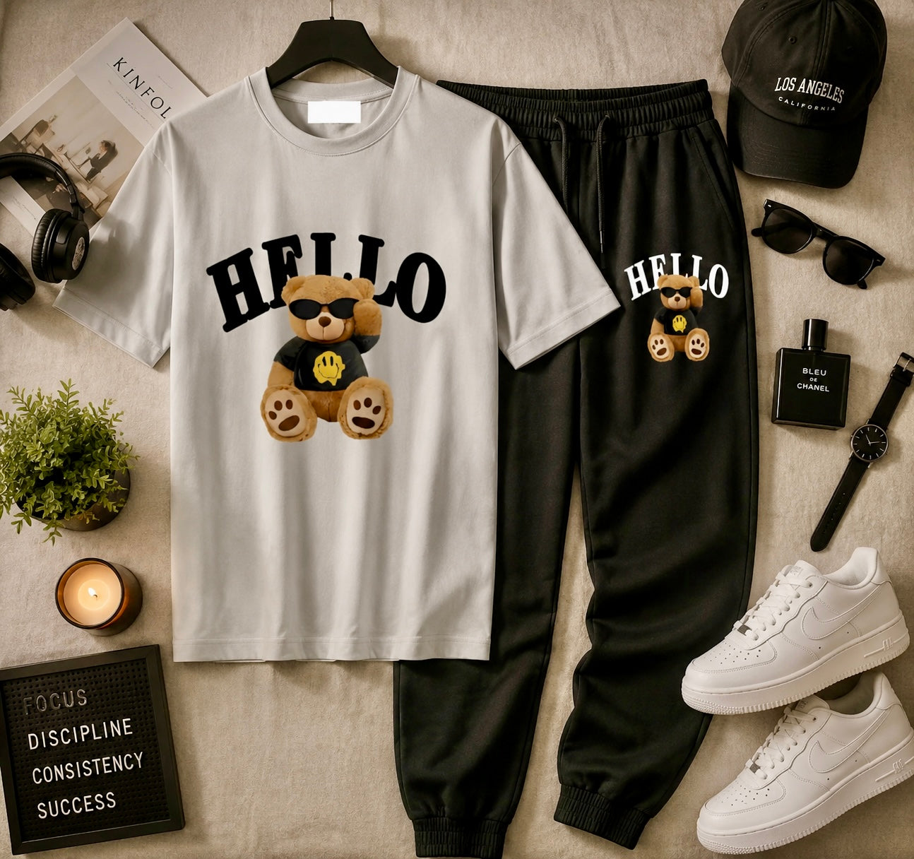 Hello Bear Printed Kids Tracksuit