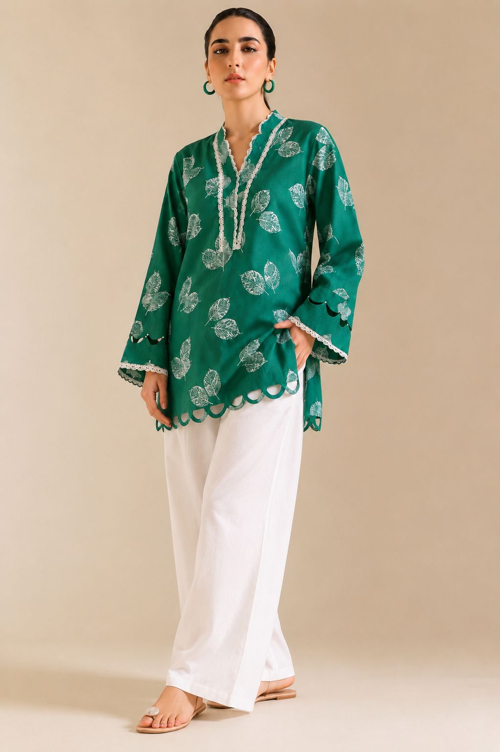 14 August Special Green Printed Lawn Shirt