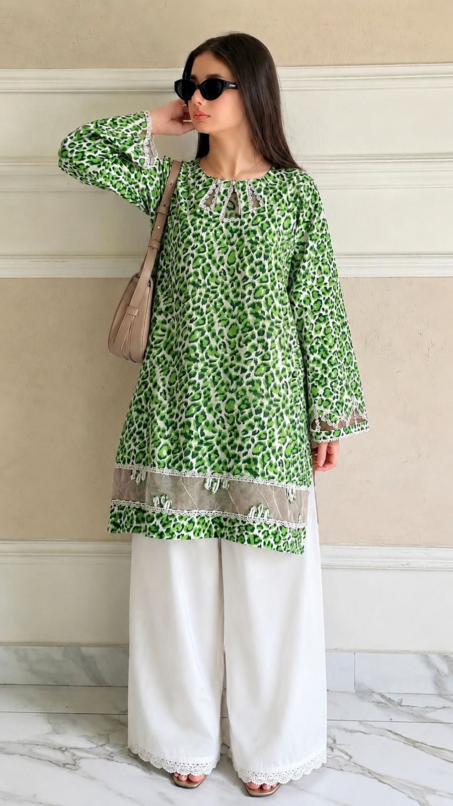 14 August Special Green Abstract Printed Lawn Shirt