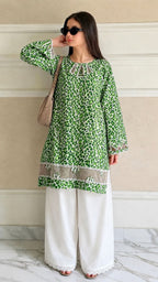 14 August Special Green Abstract Printed Lawn Shirt