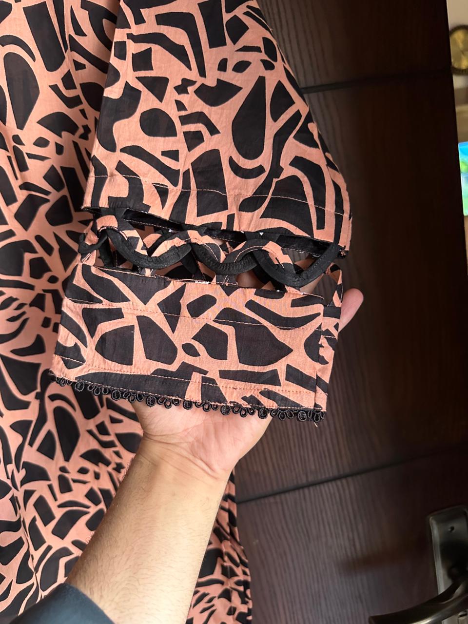 Women's Premium Lawn Printed Shirt | Peach Black