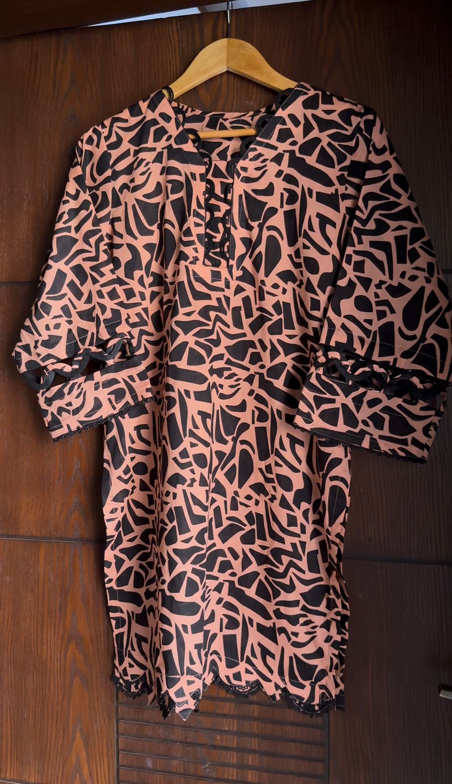 Women's Premium Lawn Printed Shirt | Peach Black