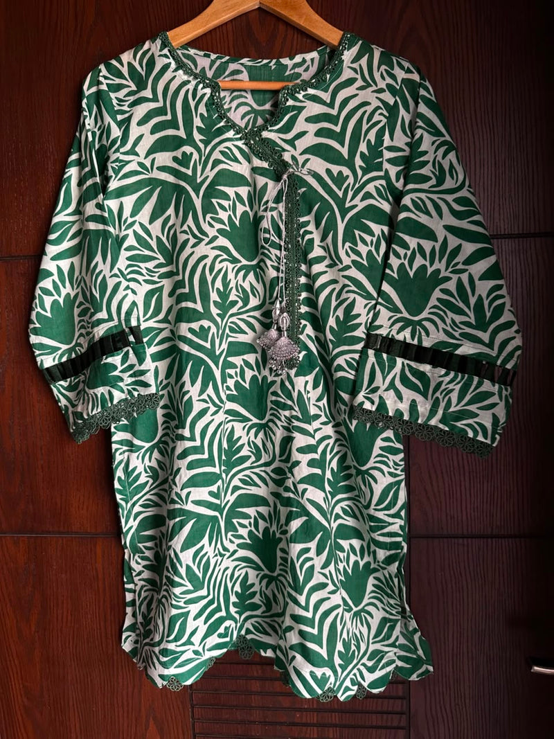 Emerald Green Botanical Printed Lawn Shirt