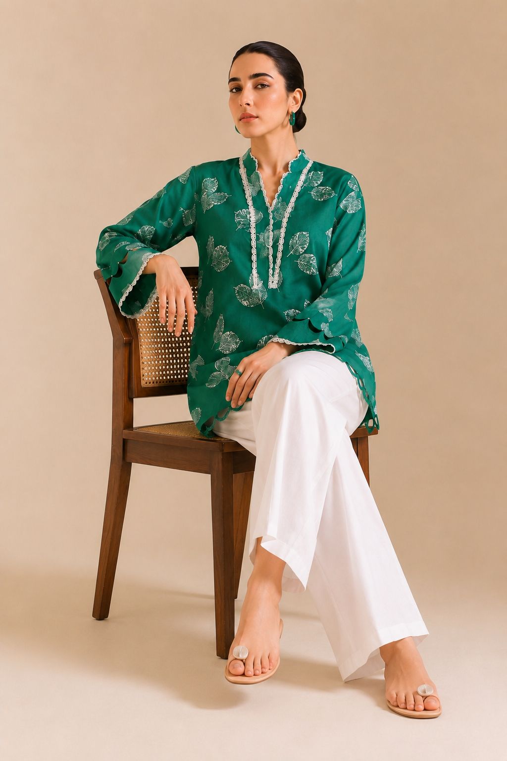 14 August Special Green Printed Lawn Shirt