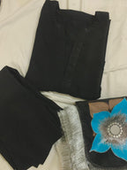 Plain Black Chiffon Long Shirt With Trouser & Handpainted Dupatta