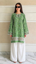 14 August Special Green Abstract Printed Lawn Shirt