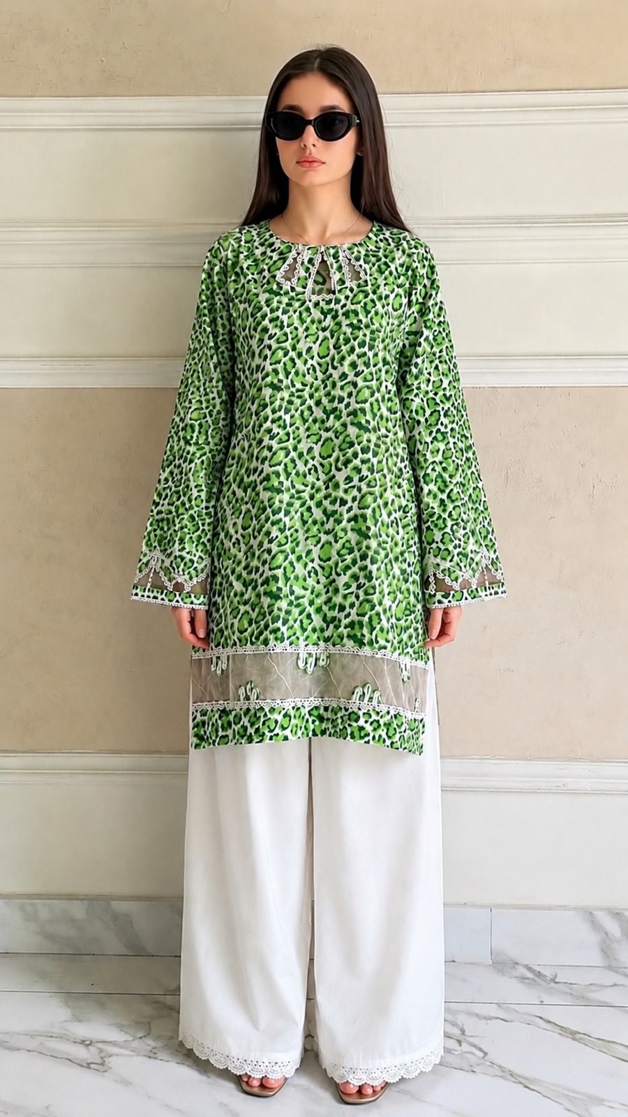 14 August Special Green Abstract Printed Lawn Shirt