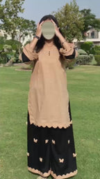 Summer Beige & Black Lawn 2-Piece Suit