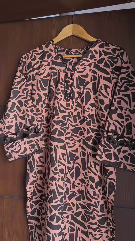 Women's Premium Lawn Printed Shirt | Peach Black