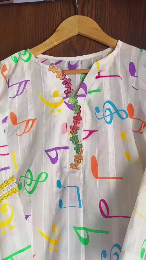 White Multicolor Printed Lawn Shirt